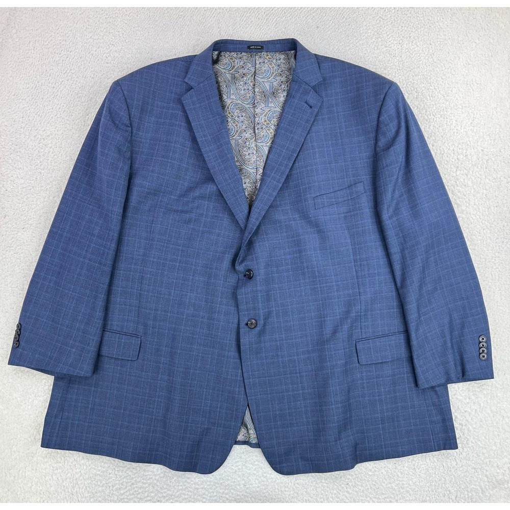 Joseph Abboud Suit Jacket Mens 60R Blue Plaid Wool Blend 2 Button Lined JOE